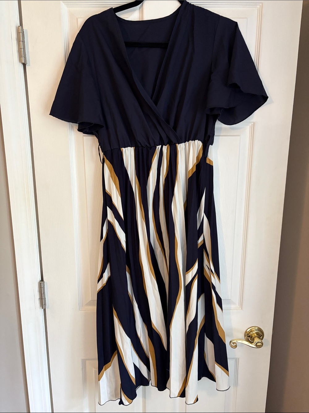 SHEIN Navy, White and Gold Striped Midi Dress